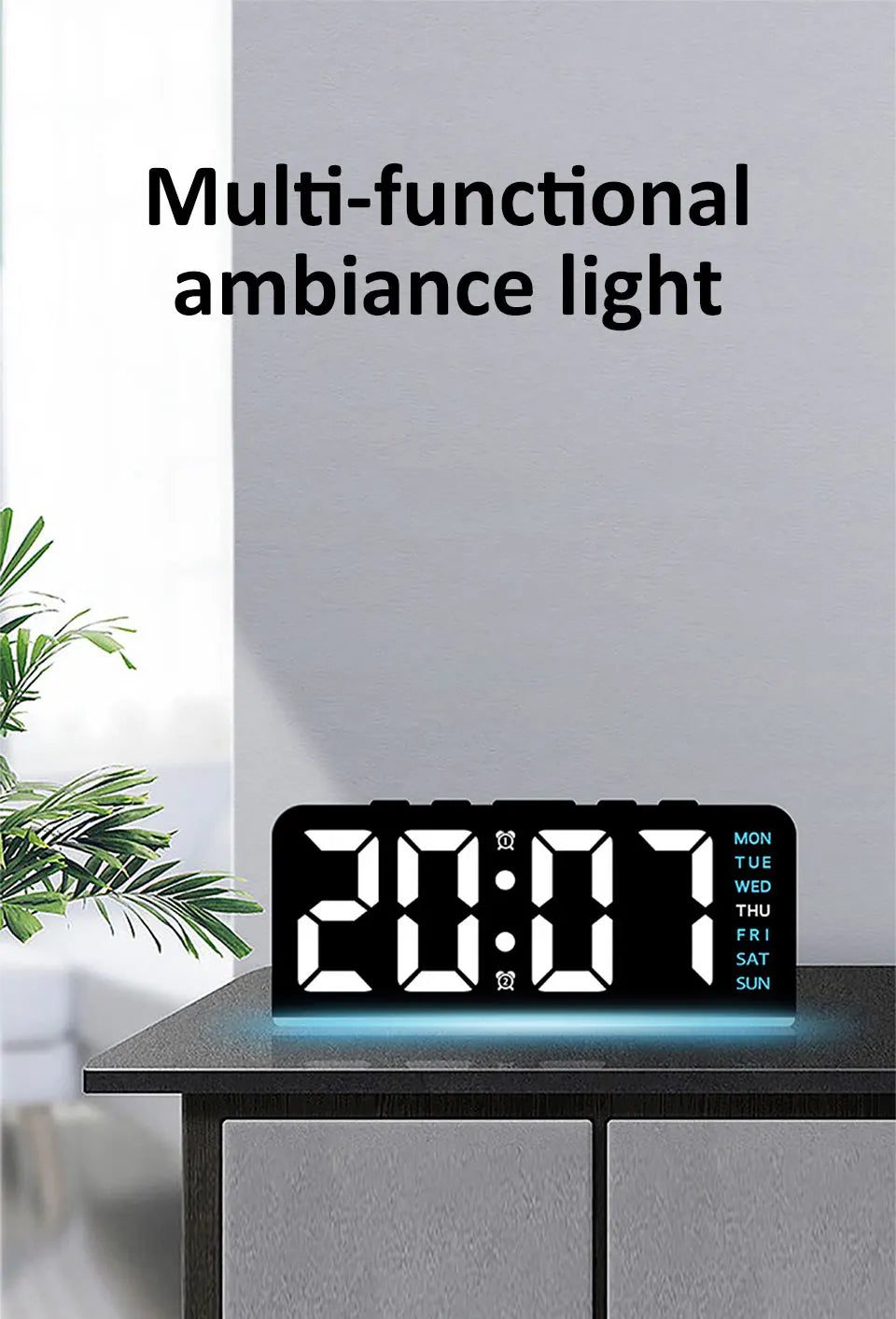 Allist Aura 7” LED Digital Command Clock | Dual Alarm, Temperature & Ambient Under-Glow