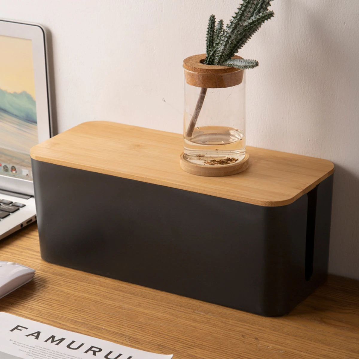 Cable Storage Box Wooden Power Line Storage Case Dustproof Charger Socket Organizer Wire Case Home Cable Winder Organizer