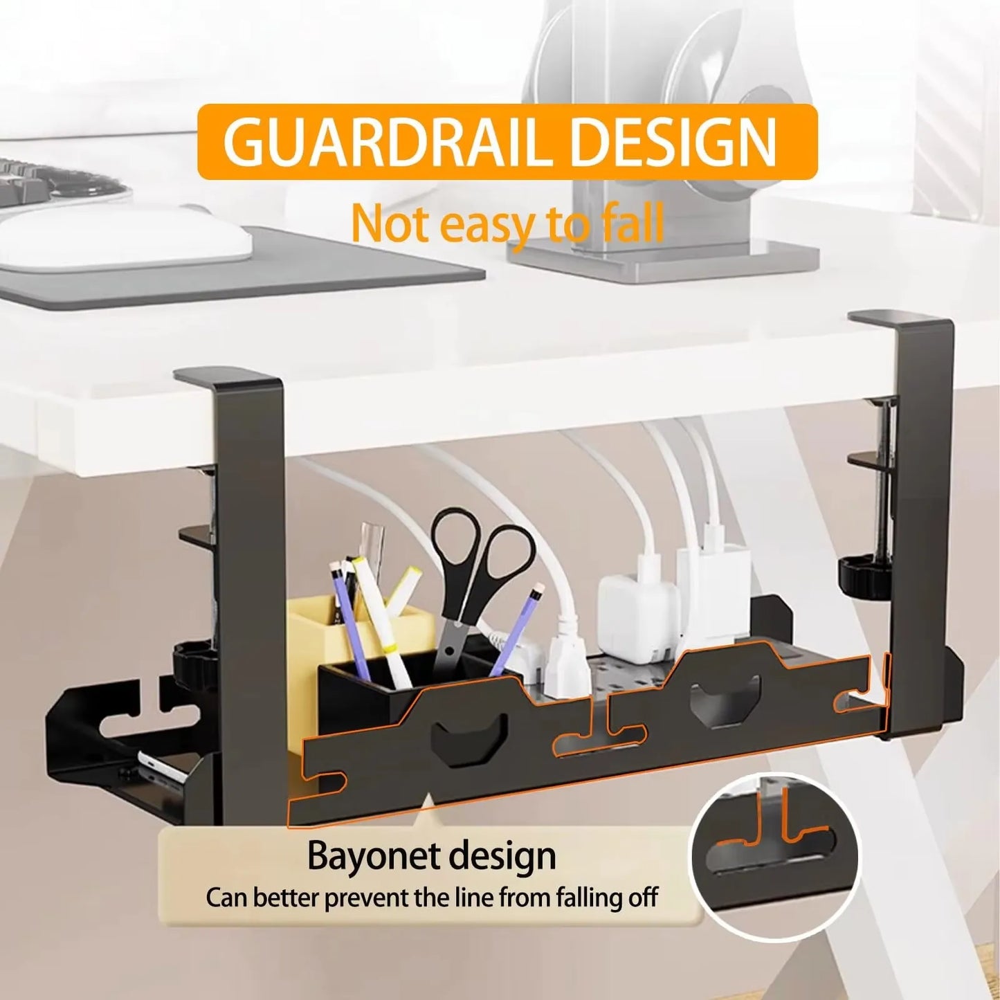 Allist Aero Telescopic Under-Desk Cable Manager | No-Drill Carbon Steel Power Hub