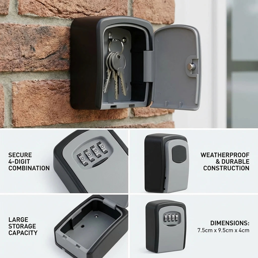 Allist SecureKey Wall-Mount Vault | 4-Digit Combination Security Box & Weather-Resistant Key Safe