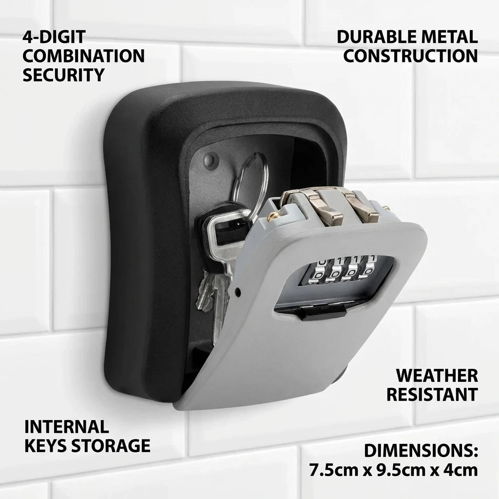 Allist SecureKey Wall-Mount Vault | 4-Digit Combination Security Box & Weather-Resistant Key Safe
