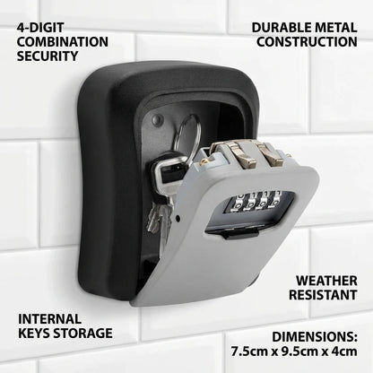 Allist SecureKey Wall-Mount Vault | 4-Digit Combination Security Box & Weather-Resistant Key Safe