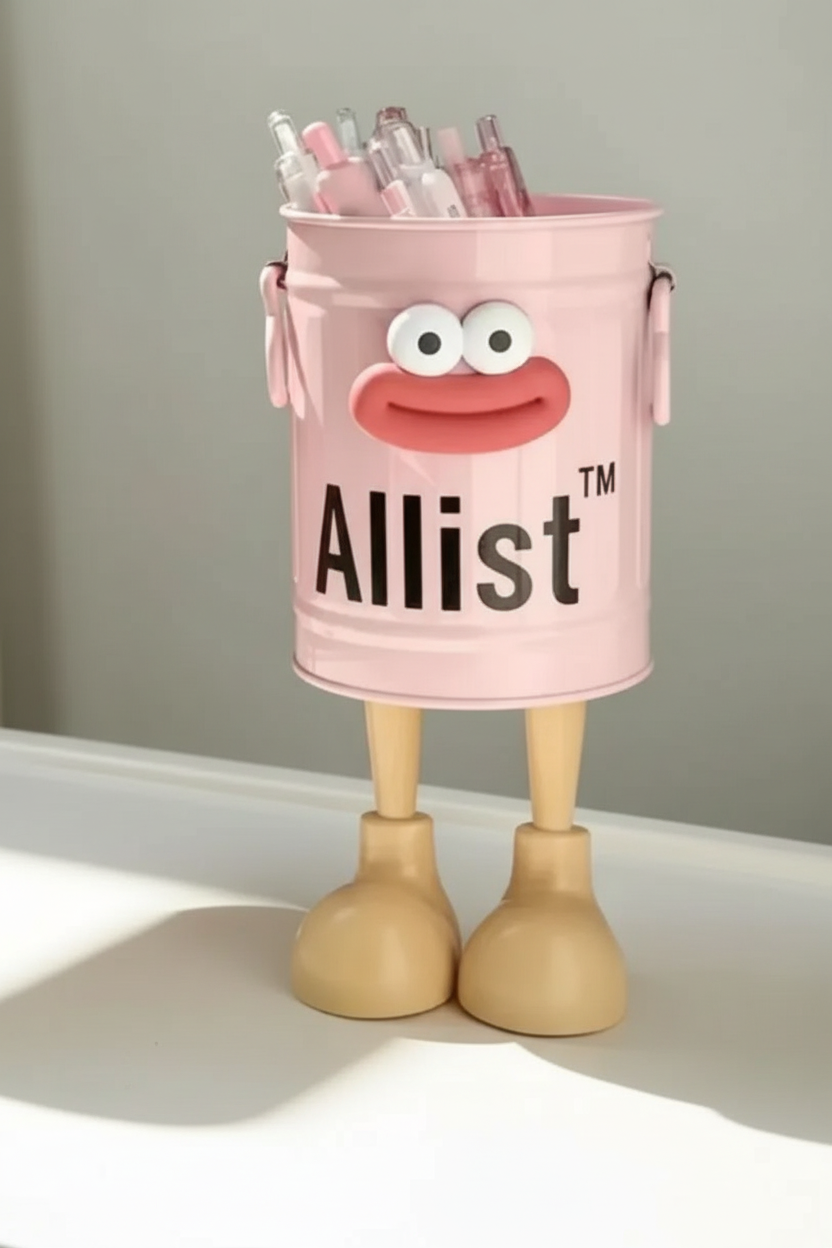 Allist Kärlek Metal Desk Organizer | DIY Character Pen Bucket & Industrial Tool Vault