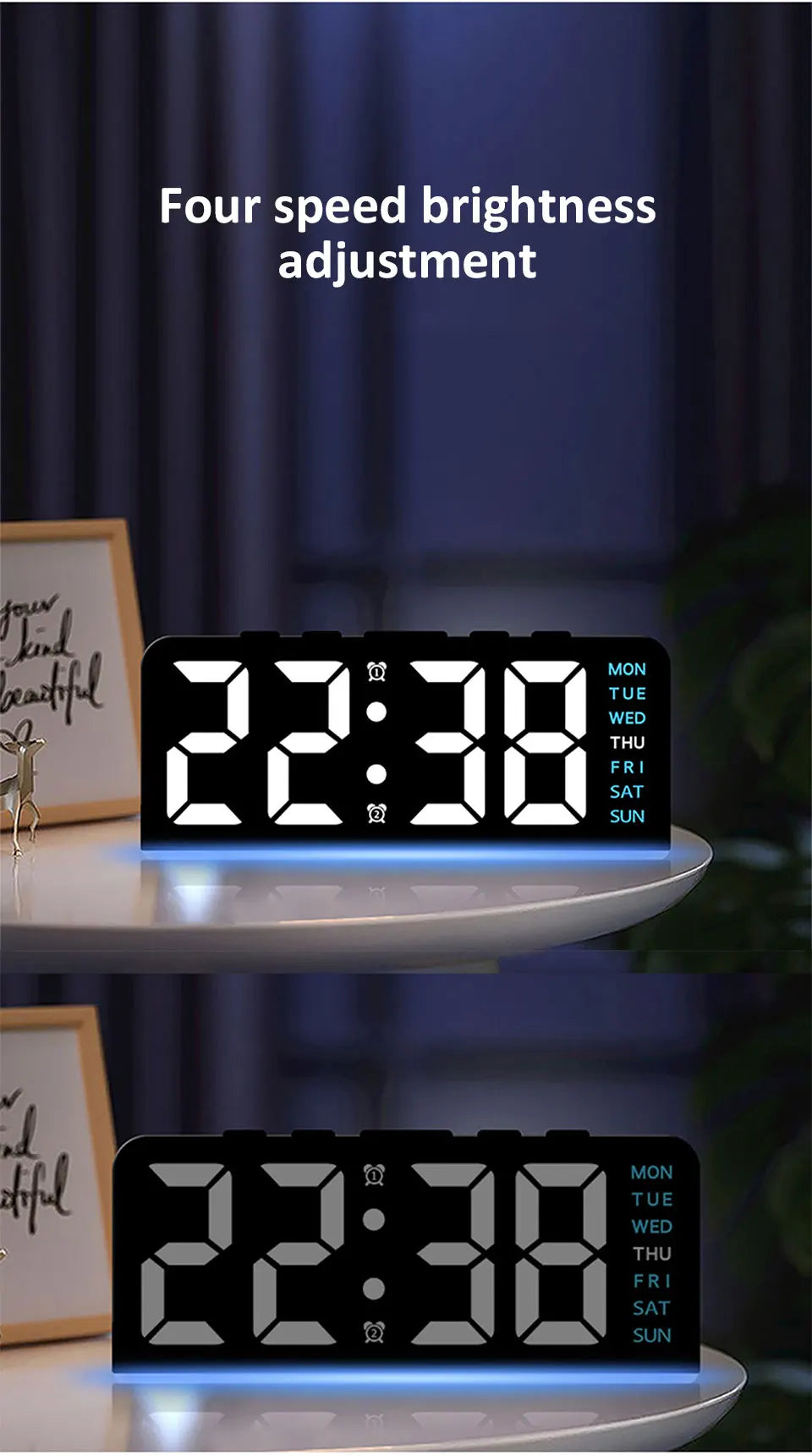 Allist Aura 7” LED Digital Command Clock | Dual Alarm, Temperature & Ambient Under-Glow