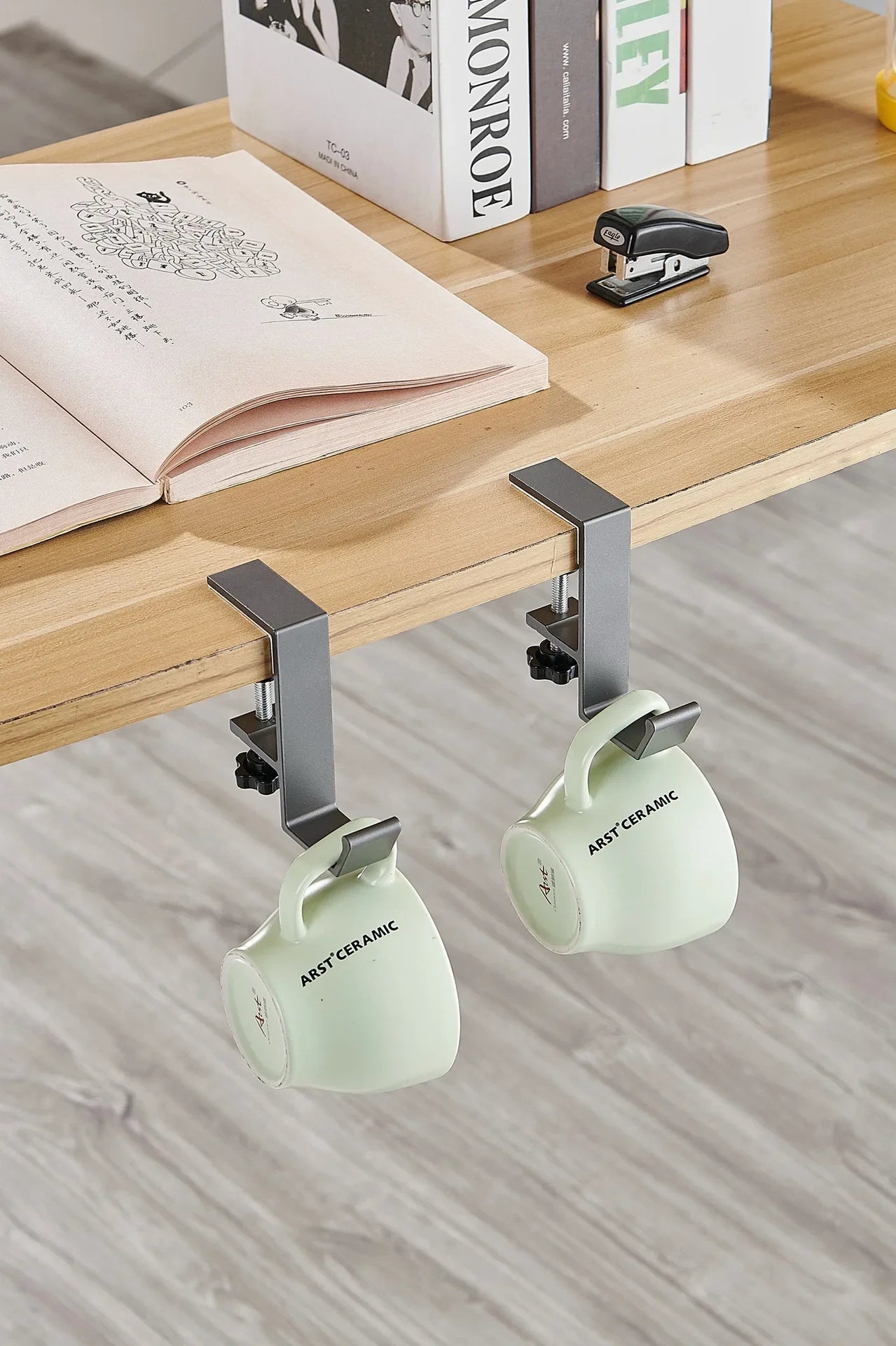 Allist™ Aero Under-Desk Aluminum Clamp Hook | Minimalist No-Drill Storage Mount