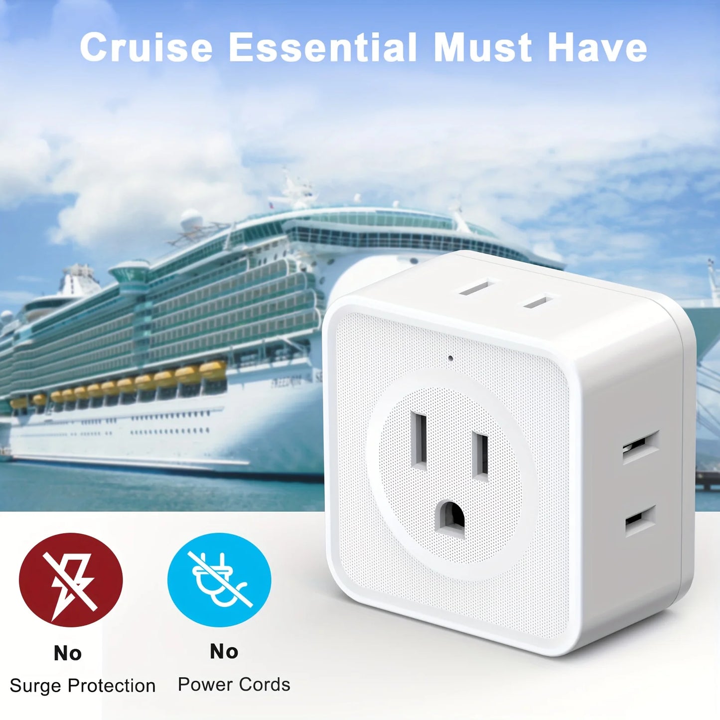 Allist Aero 5-Way Outlet Expander | Minimalist Cordless Power Cube & Cruise-Safe Travel Splitter