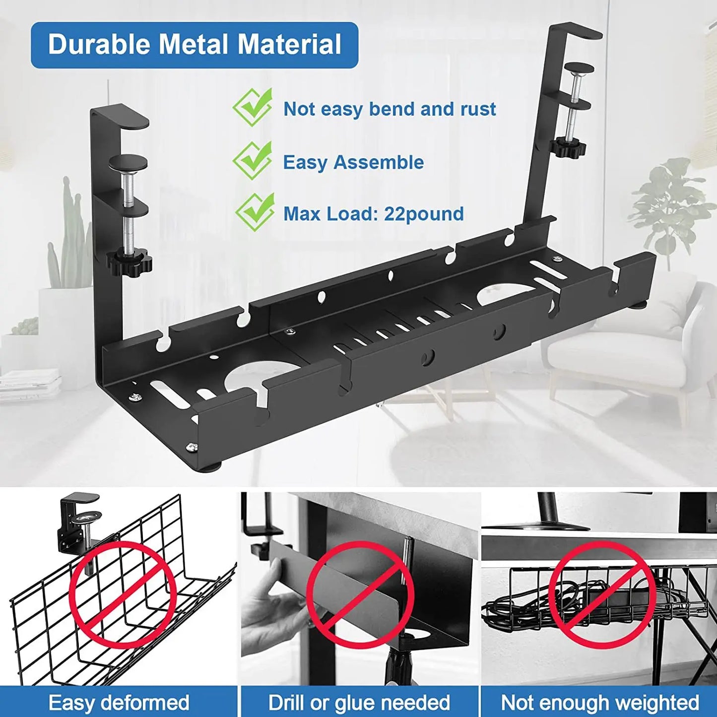 Allist Aero Telescopic Under-Desk Cable Manager | No-Drill Carbon Steel Power Hub