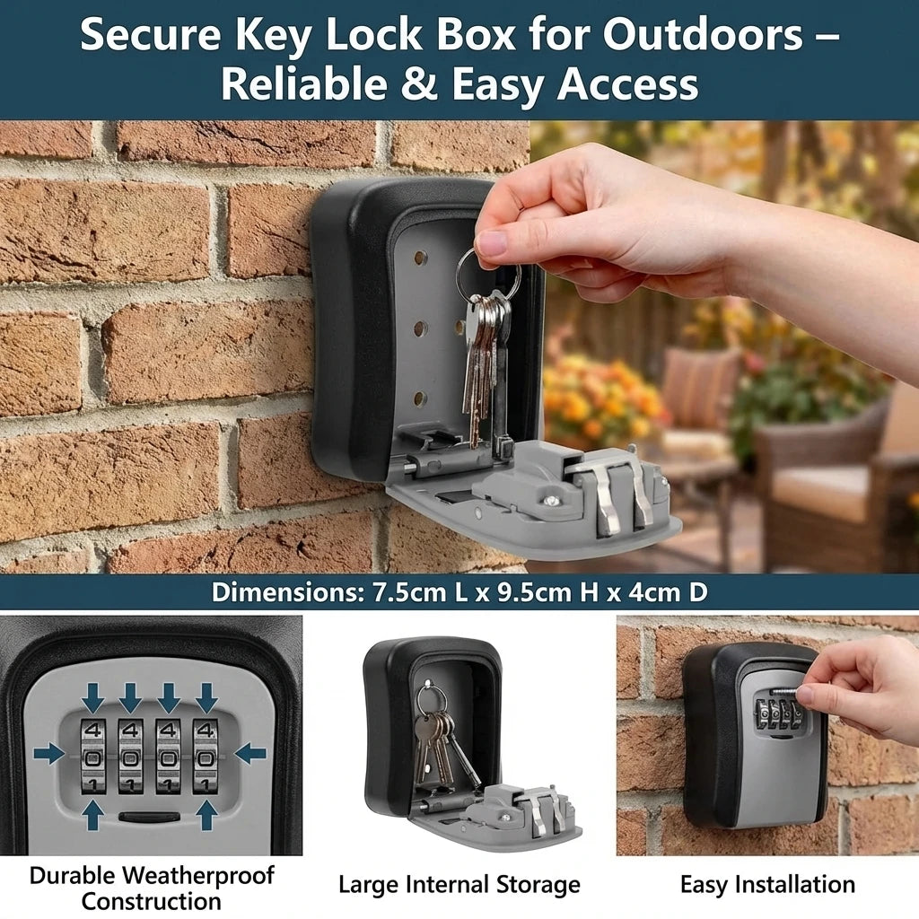 Allist SecureKey Wall-Mount Vault | 4-Digit Combination Security Box & Weather-Resistant Key Safe