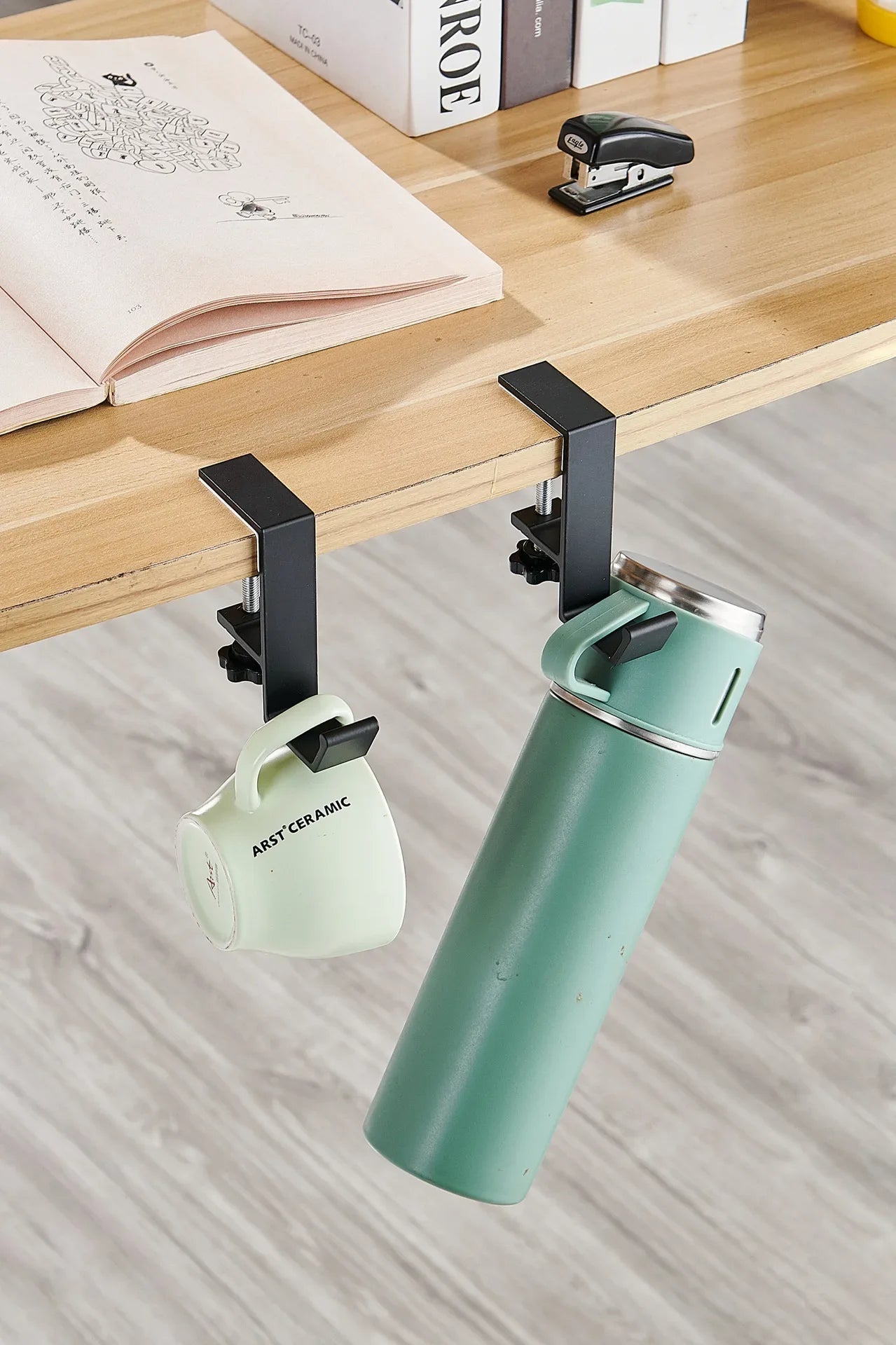 Allist™ Aero Under-Desk Aluminum Clamp Hook | Minimalist No-Drill Storage Mount