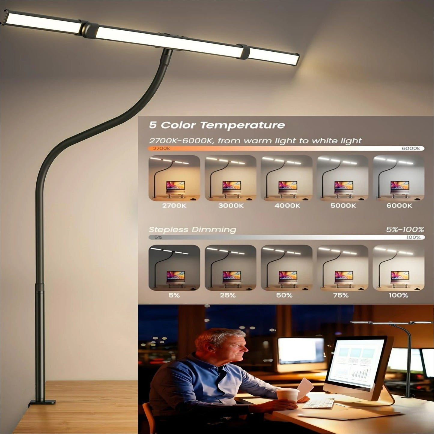 Allist Horizon Ultra 24W Professional Desk Lamp | Wide-Angle Multi-Monitor Illumination & Desktop Remote