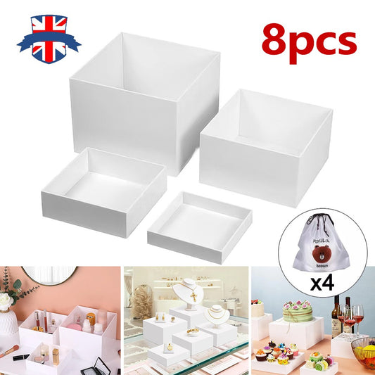 NEW 4pc 4pc Acrylic Cube Display Box Riser Nesting Riser Stands For De